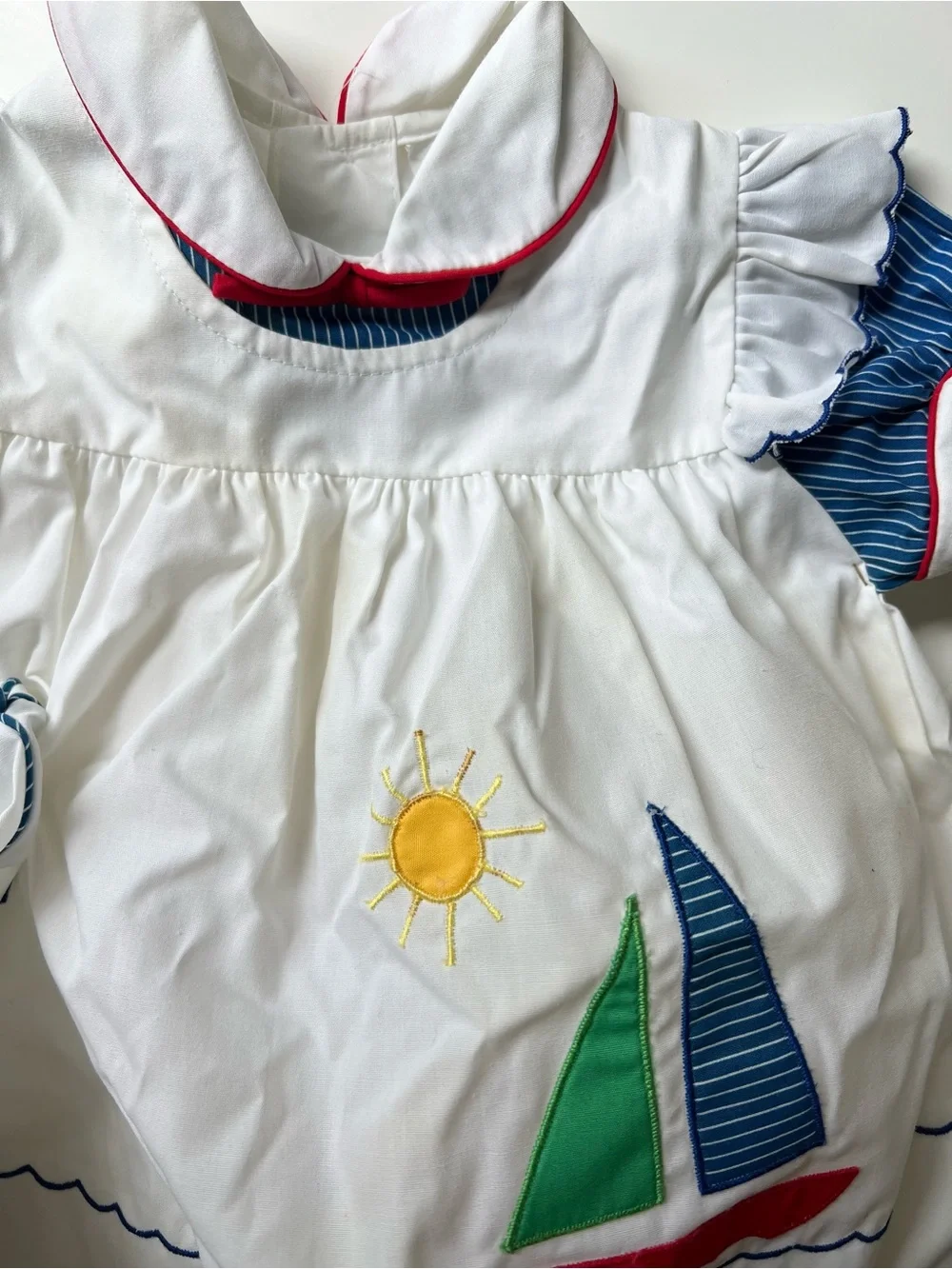 Vintage Nautical Sailboat Baby Dress and Bonnet Set